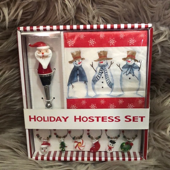 New in Box “Hostess Set” Wine Charms/Bottle Stopper/Napkins-Holiday Vibes - Picture 2 of 8